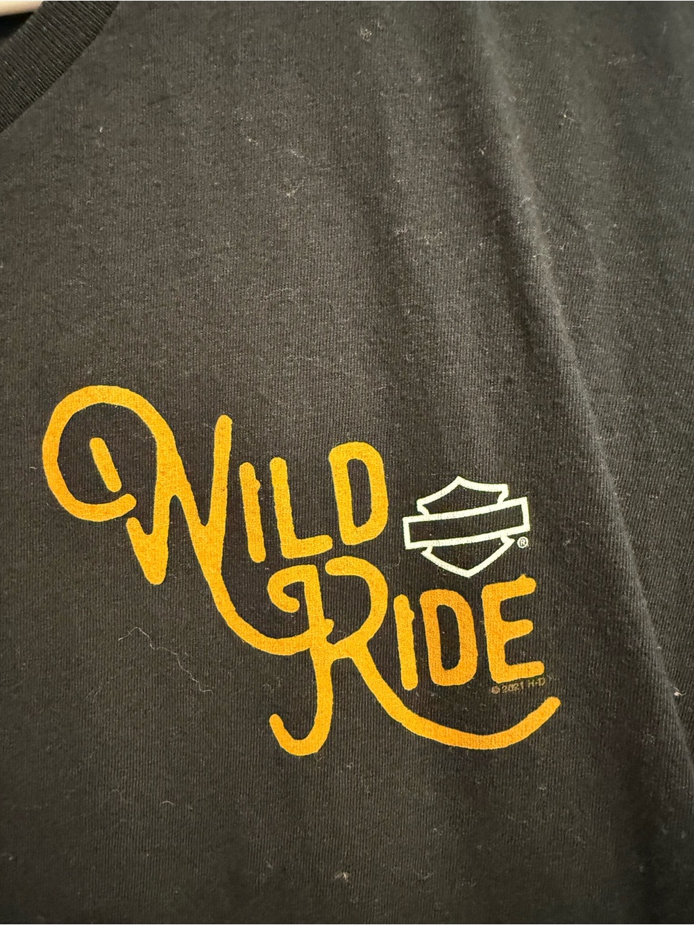 Harley-Davidson Black Tee with Yellow "Wild Ride" Chest Script - Picture 2 of 4